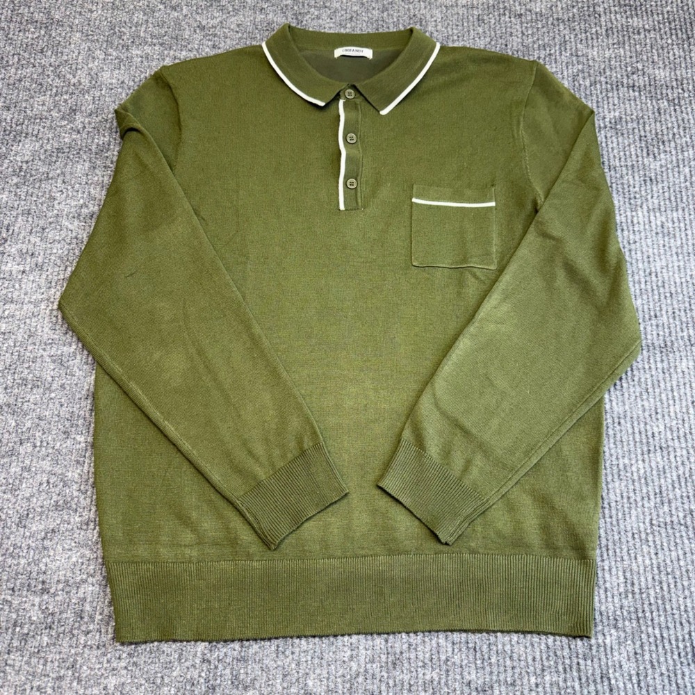 COOFANDY Men's Knit Polo Sweater Green Long Sleeve Size Large